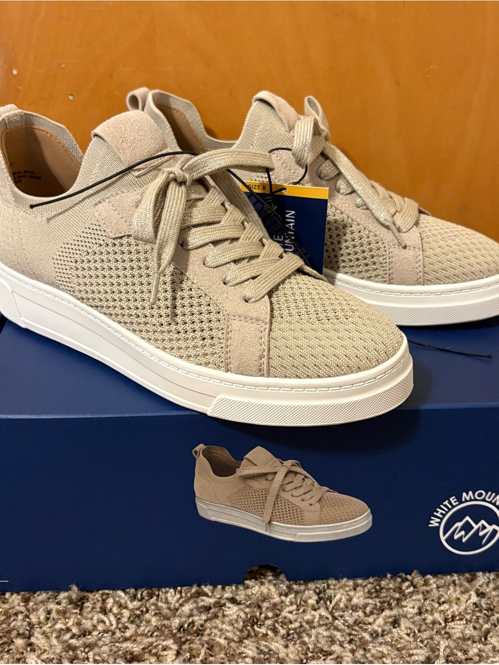 White Mountain Women’s Knit Lace-Up Sneaker in Tan Nude Beige Size 8